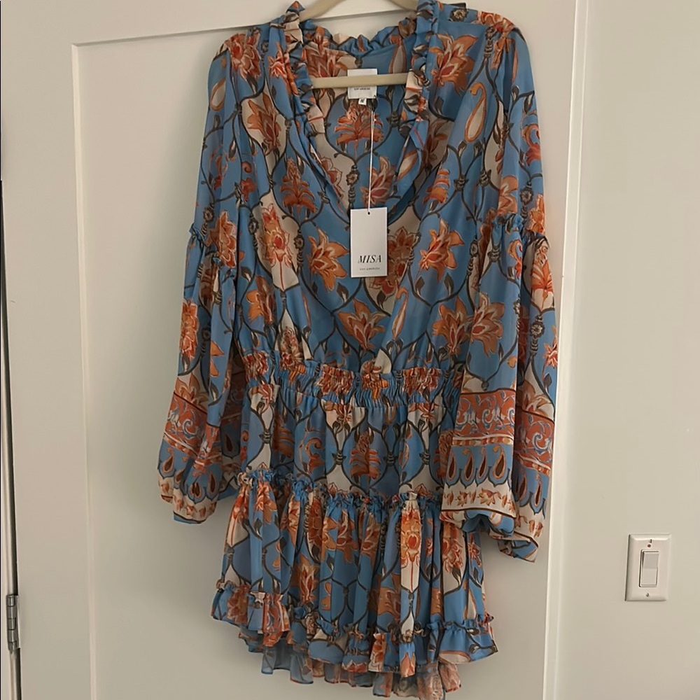 MISA Elisabetta Floral Blue and Orange Dress